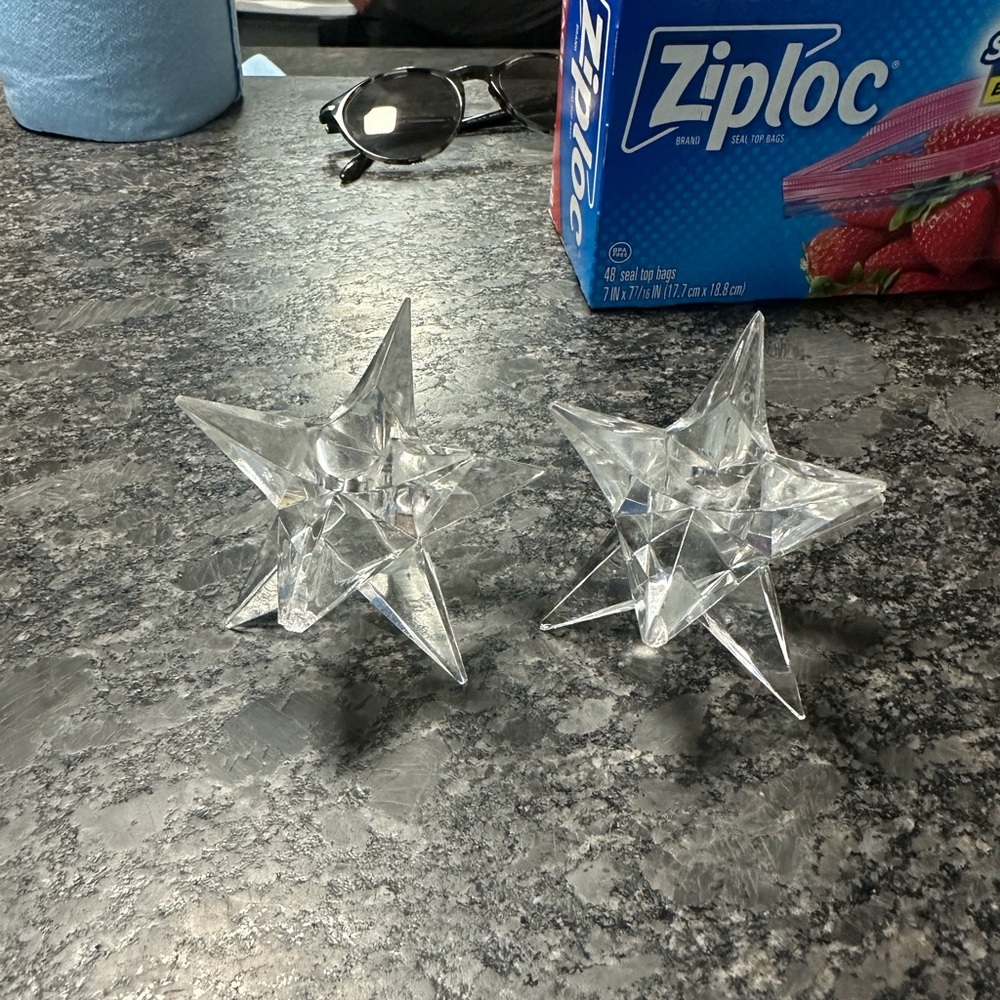 Pair Vintage ROSENTHAL Bleikristall Crystal 9 Point Star Candle Holders
